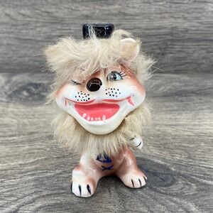 Vintage Ceramic Lion Figurine Top Hat Furry Mane‎ Japan